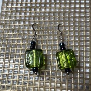 Lime Green Glass Bead Earrings